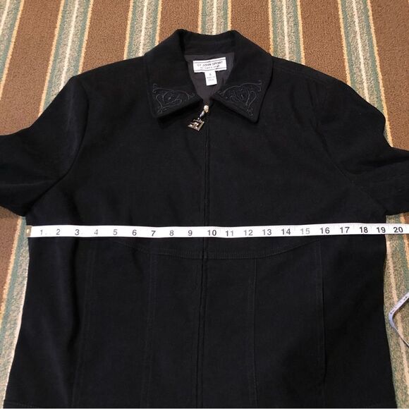 St. John Sport Black Faux Suede Zip Jacket Small Boho Western VTG Y2K Cowgirl - Picture 11 of 16